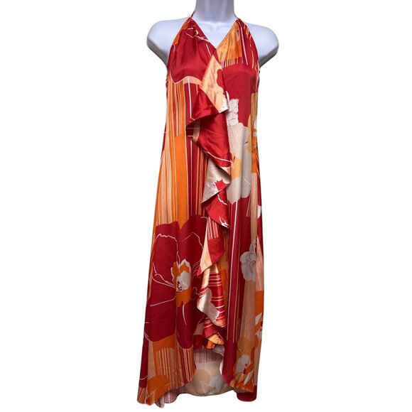 Ramy Brook Jeanette Women's Dress Halter V-Neck Cascading High Low Midi Size 4 - Picture 2 of 14